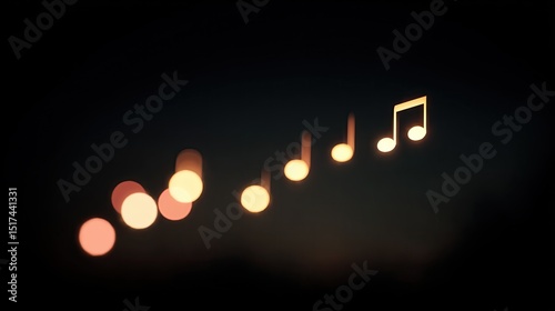 Minimalist bokeh music notes on a dark background. Composer. Sound production. Tunes