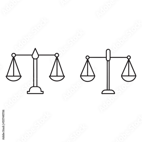 Scales of Justice Line Art Icons for Law, Balance, and Equality