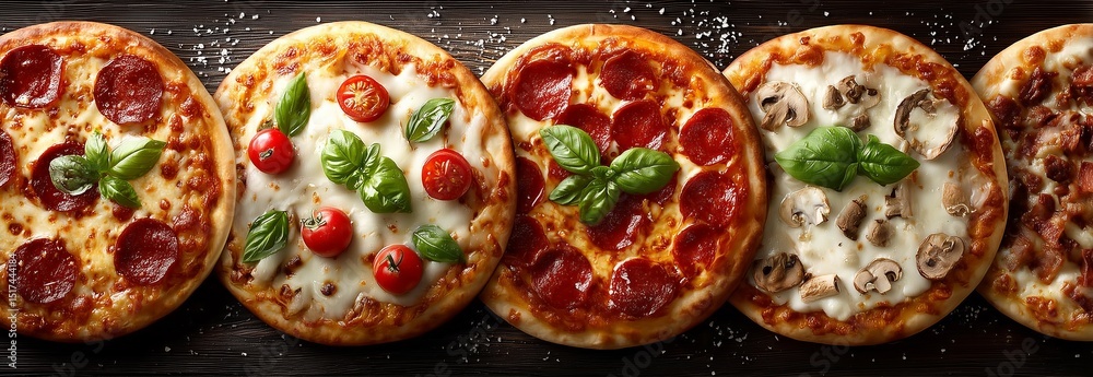 Pizza Paradise: Artfully Arranged Gourmet Styles in a Vibrant Circular Layout Pizza Paradise: Artfully Arranged Gourmet Styles in a Vibrant Circular Layout