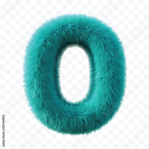 3d hairy fluffy font number o, furry alphabet,   dark pink number o isolated on transparent background