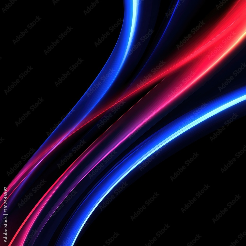 Naklejka premium Abstract design with vibrant, flowing lines of red and blue light against a black background