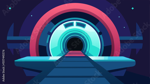 Futuristic MRI Machine An advancedlooking MRI machine with a sleek round tunnel surrounded by soft glowing lights illustrating technological sophistication.