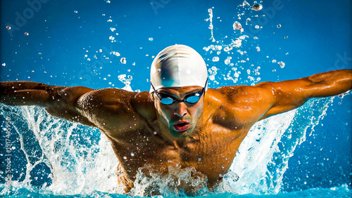 Male swimmer in butterfly stroke, swimmer, swimming, butterfly, stroke, athlete