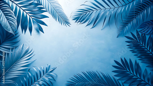 Blue tropical palm leaves frame background, tropical, leaves, palm, blue, background