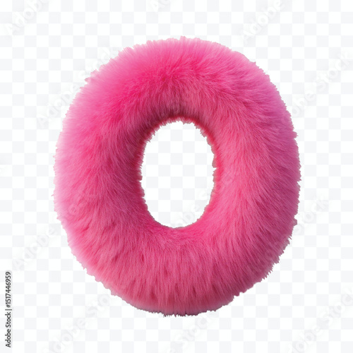 3d hairy fluffy font number o, furry alphabet,   dark pink number o isolated on transparent background