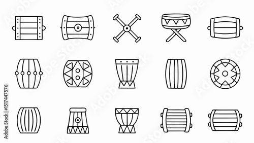 Dancing to the rhythms of cultural heritage A black and white icon collection of global drums and