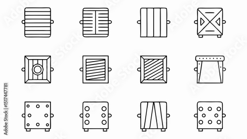 Collection of unique and decorative black and white vector icons set depicting diverse pattern