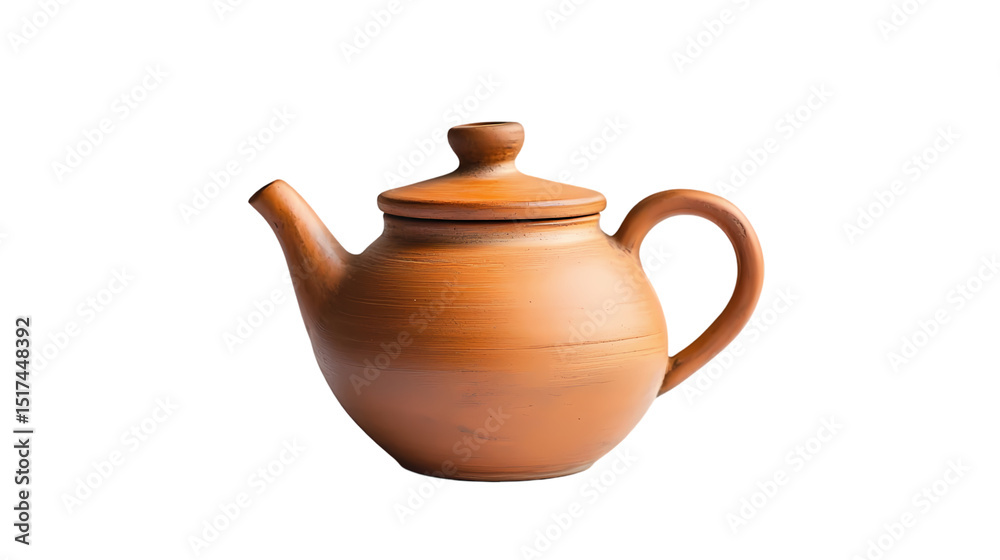A close up of an earthenware teapot with a lid and handle a plain shot isolated on transparent background A close up of an earthenware teapot with a lid and handle a plain shot isolated on transparent background