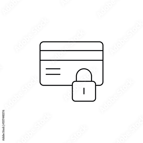 Minimal line icon of a credit card with a padlock, symbolizing secure payment, online safety, and financial data protection. Ideal for app UI, websites, and fintech platforms.