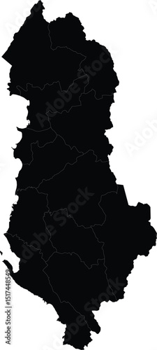 Silhouette map of Albania, black outline vector illustration for design and educational use