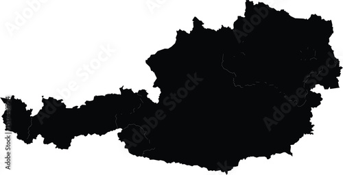 Silhouette map of Austria, black outline vector illustration for design and educational use