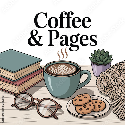Hot coffee drinks, breakfast, and books create a cozy cafe experience