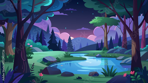 Serene Night in the Forest. A Captivating Landscape