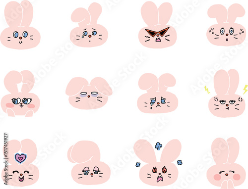 A pastel-style bunny emotion icon set with 12 soft and clean characters expressing various feelings.
Ideal for mobile apps, diaries, emotional content, and children's design materials.