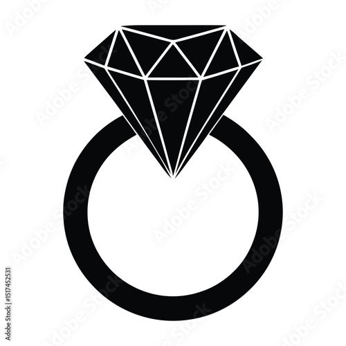Elegant Diamond Ring Design in Black and White Silhouette Style for Jewelry Concepts