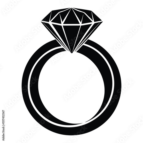 diamond ring with diamonds silhouette white background 