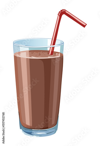 Chocolate Drink Glass Straw - Vector Illustration