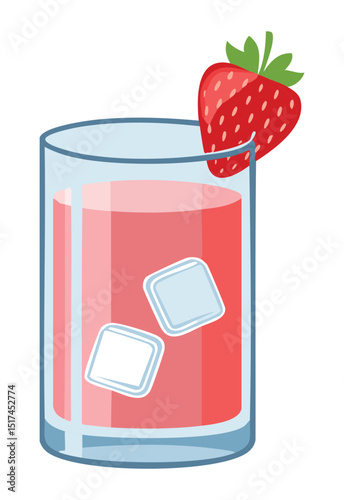 Pink Strawberry Drink Ice - Vector Illustration