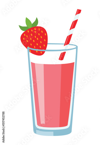 Strawberry Drink Straw Glass - Vector Illustration