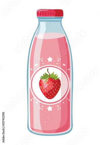 Pink Strawberry Bottle Drink - Vector Illustration