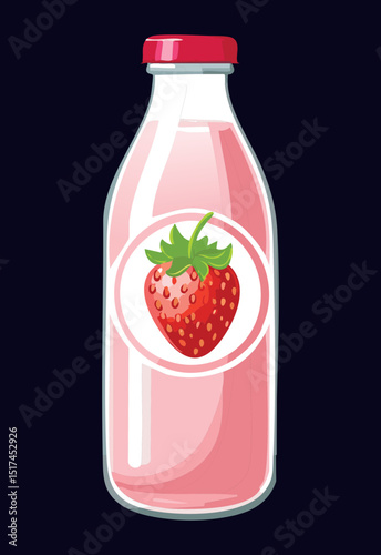 Strawberry Drink Bottle - Vector Illustration