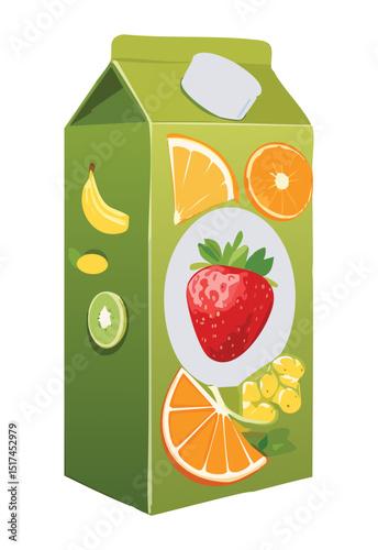 Fruit Strawberry Drink Carton - Vector Illustration