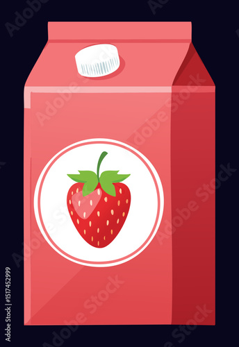 Red Strawberry Drink Box - Vector Illustration