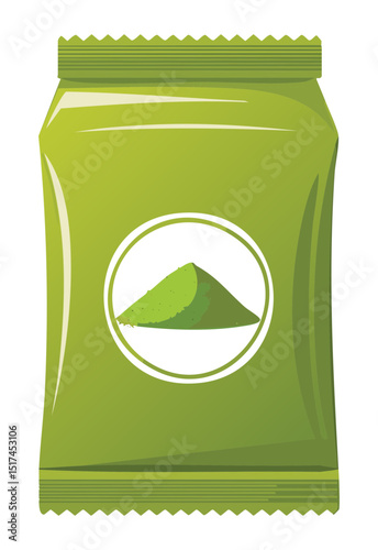 Green Tea Powder Packaging - Vector Illustration