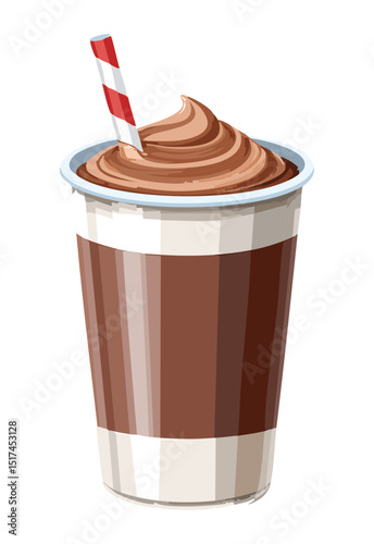 Chocolate Drink with Whipped Cream and Straw - Vector Illustration