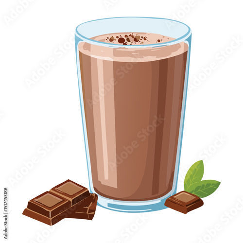 Chocolate Drink with Chocolate Bar Pieces - Vector Illustration