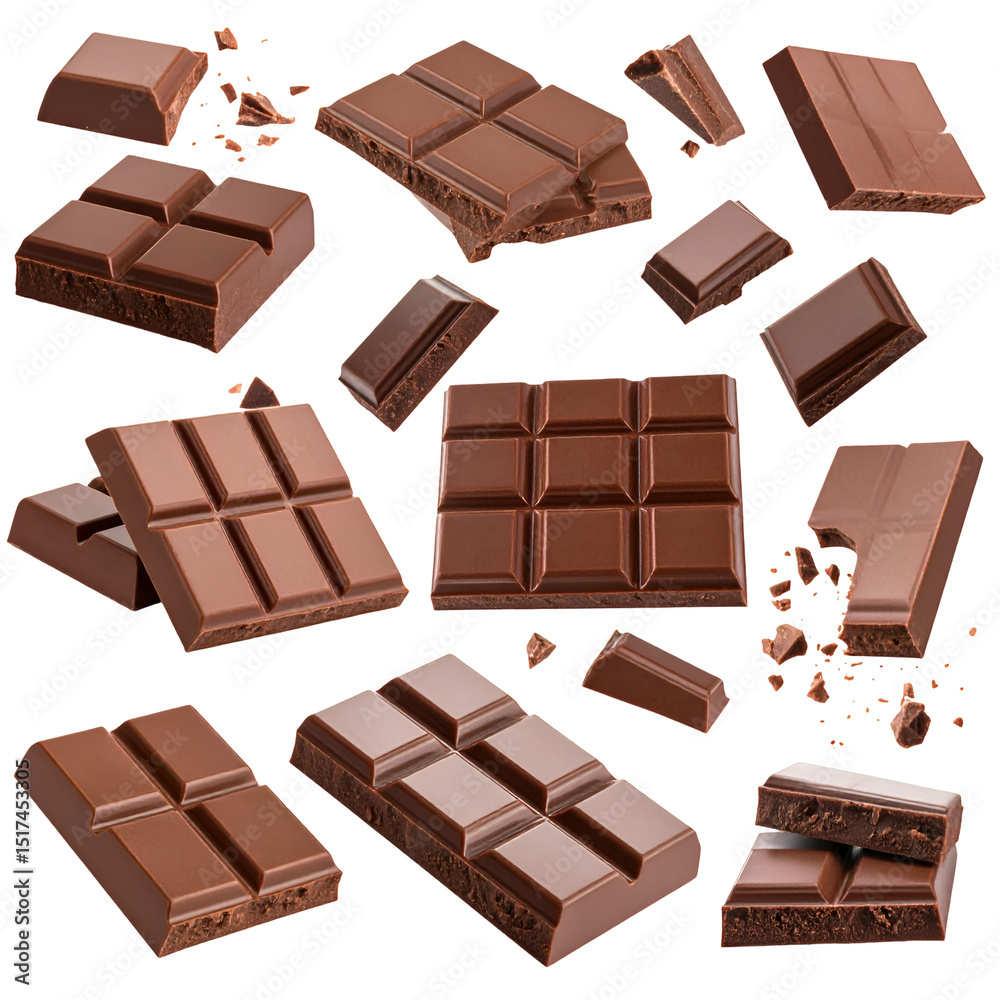 Delicious Chocolate Bars Float on Transparent Background Delicious Chocolate Bars Float on Transparent Background