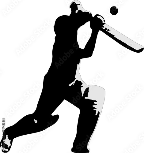 Silhouette of a right hand cricketer performing a cover drive shot