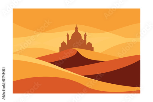 vector illustration of a buddhist temple at sunset