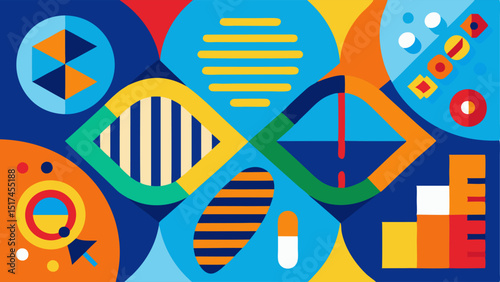 Genetic Code Mosaic An abstract illustration of a mosaic made from various symbols of DNA and epigenetic markers reflecting the complexity and beauty of genetic reprogramming.