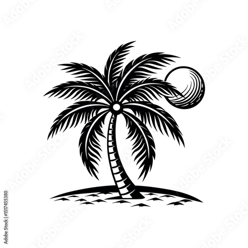 Tropical beach with palm tree silhouettes, a perfect summer vacation nature illustration