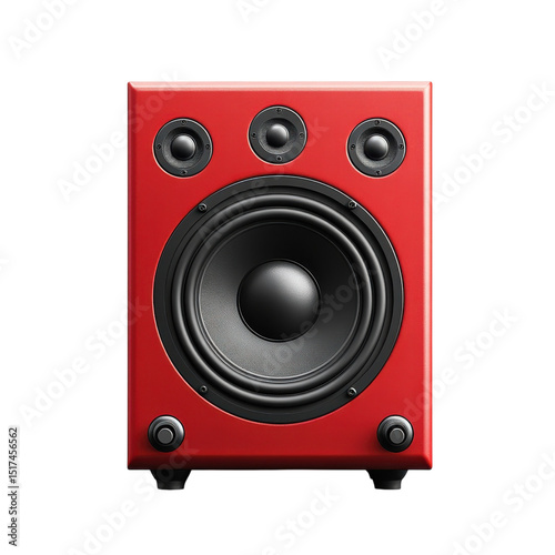A vibrant red loudspeaker ready to amplify your favorite music and sounds on transparent background