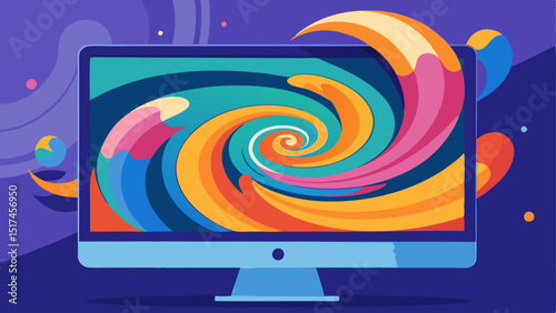 Animated Art Flow A computer screen showcasing a mesmerizing animation of swirling colors and shapes illustrating the dynamic capabilities of AI art generation.