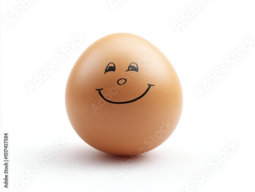 Brown egg with smiley face drawn in black ink on white background