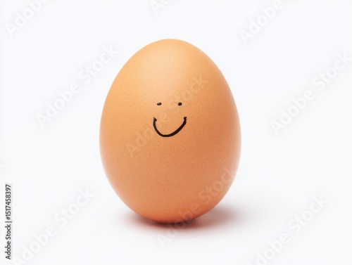 Brown egg with smiley face drawn in black ink on white background
