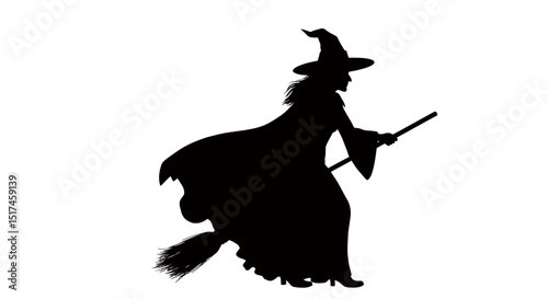 witch, silhouette, halloween, broomstick, dark silhouette, flying, mystical, fantasy, high-contrast
