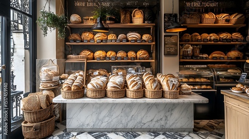 A nostalgic boulangerie where fresh bread fills the air with warmth and comfort