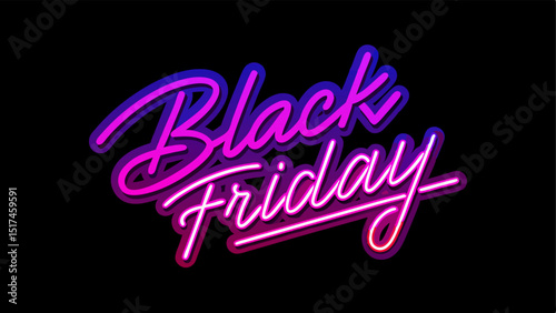 Classic Neon Sign A retrostyle neon sign with the text Black Friday in cursive font glowing in electric purple set against a stark black backdrop.