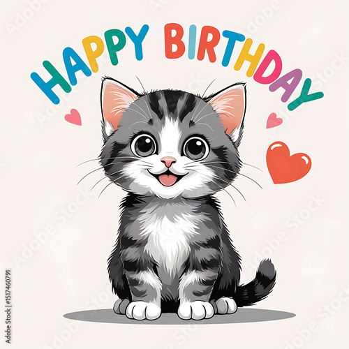 Adorable Kitten Birthday Card Design