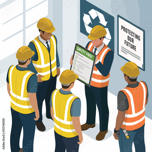 Workplace Safety and Environmental Awareness Training – Isometric Vector Scene