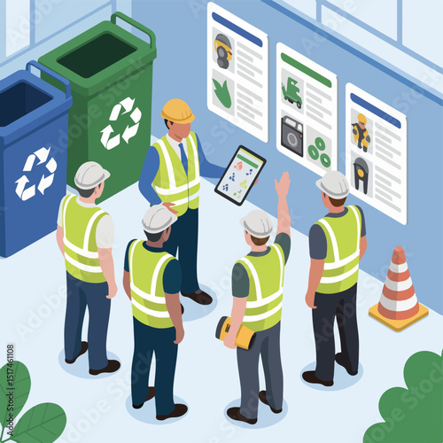 Workplace Safety and Environmental Awareness Training – Isometric Vector Scene