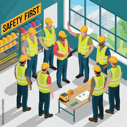 Workplace Safety and Environmental Awareness Training – Isometric Vector Scene