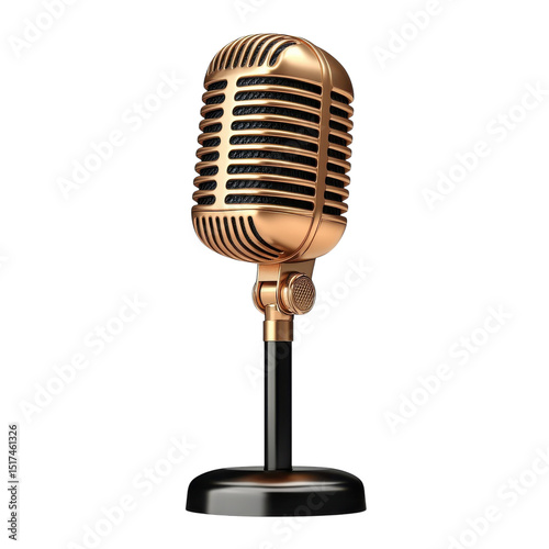 Captivating vintage golden microphone ready for a star singer s stage on transparent background