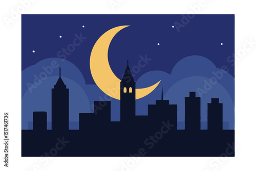 night city with moon