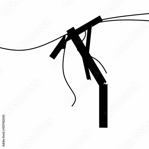 Vector of collapsed electric pole on white background. Damaged electric power pole.