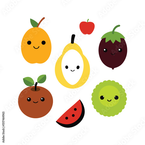 set of funny cartoon fruits